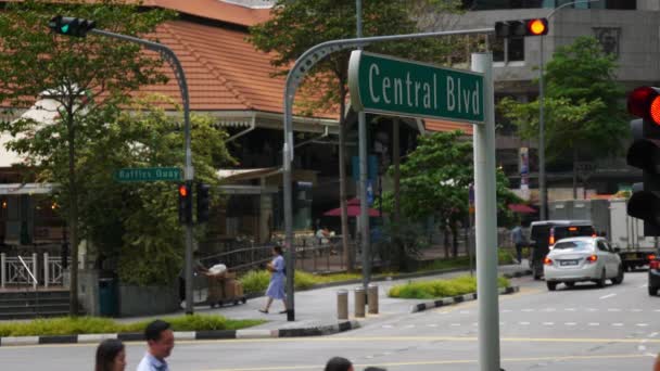 Singapore Stadt Innenstadt Tag Zeit Verkehr Straße Berühmten Lebensmittelmarkt Zeitlupe — Stockvideo