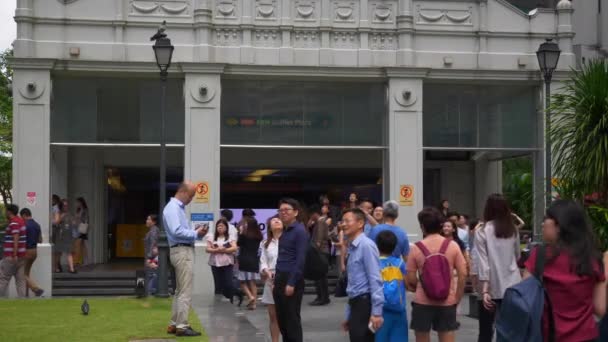 Güneşli Singapur Şehri Şehir Merkezi Kalabalık Kare Güneş Tutulması Zamanı — Stok video