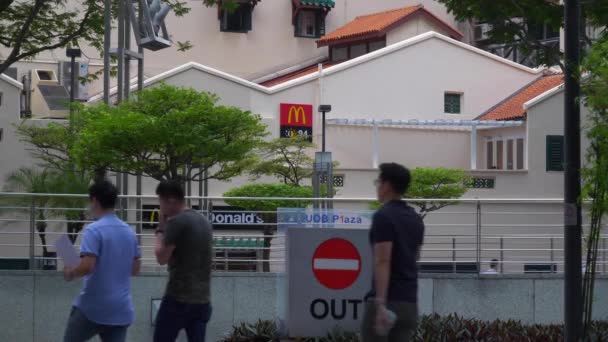 Dag Tijd Singapore Stad Centrum Beroemd Restaurant Front Straat Slow — Stockvideo