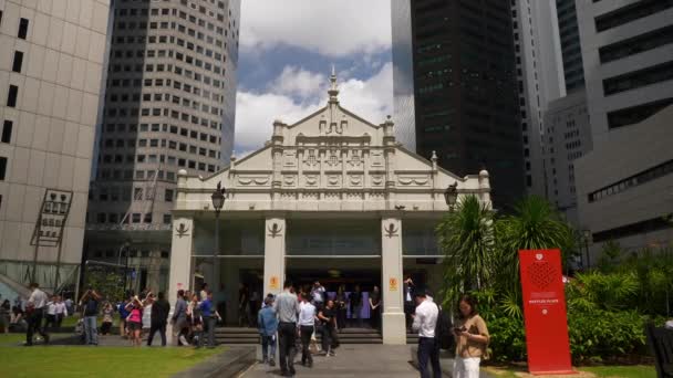 Güneşli Singapur Şehri Şehir Merkezinde Kalabalık Kare Güneş Tutulması Zamanı — Stok video