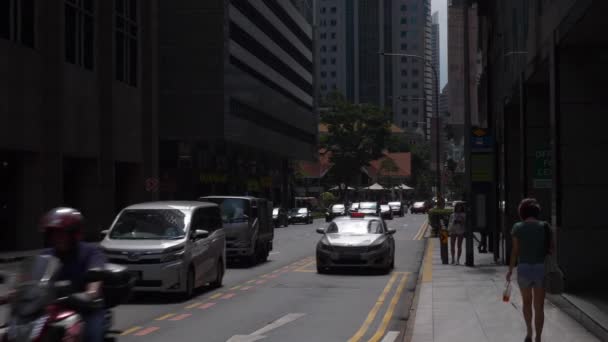 Singapore Stadt Innenstadt Tagsüber Verkehr Straße Zeitlupe Panorama — Stockvideo