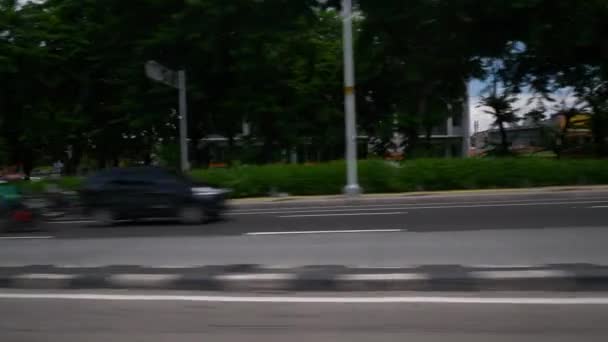 Giornata Sole Jakarta Città Taxi Giro Lato Passeggero Punto Vista — Video Stock