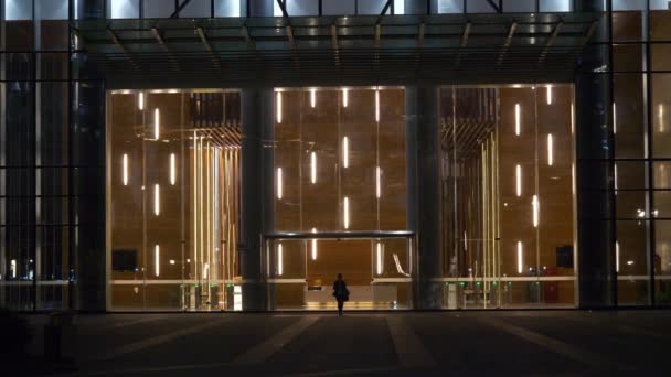 Éjszakai Megvilágítás Foshan Város Belvárosában Üzleti Központ Bejárat Panoráma Porcelán — Stock videók