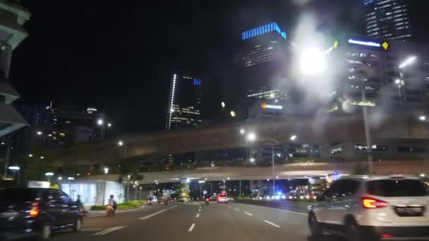 Ночное Время Центре Джакарты Центр Города Автомобиль Пассажир Пов Передняя — стоковое видео