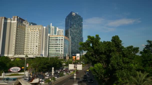 Sole Sera Jakarta Città Traffico Urbano Strada Pedonale Ponte Panorama — Video Stock