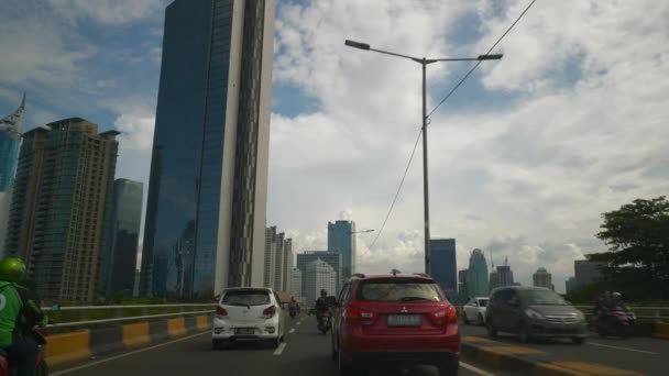 Dag Tid Jakarta City Bil Road Trip Foran Første Personer – Stock-video