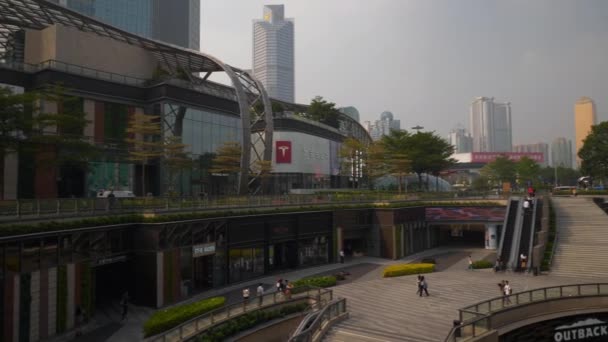 Sonniger Abend Guangzhou Stadt Innenstadt Modernes Einkaufszentrum Zentraler Platz Zeitlupenpanorama — Stockvideo