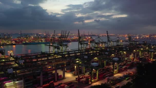 Sunset Time Singapore City World Famous Container Port Bay Aerial — Stock Video