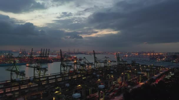 Sunset Tiempo Singapur Ciudad Mundialmente Famosa Bahía Del Puerto Contenedores — Vídeo de stock