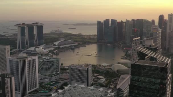 Sunset Time Flight Singapore City Panorama Aereo — Video Stock