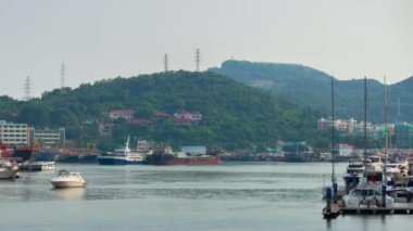 günbatımı zamanı sanya city defne çatı panorama 4k timelapse hainan Adası Çin