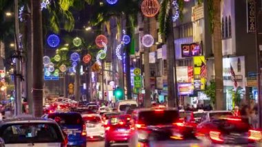 Kuala Lumpur şehir manzarası gece trafiği aydınlattı sokak manzarası 4k hızlandırılmış Malezya