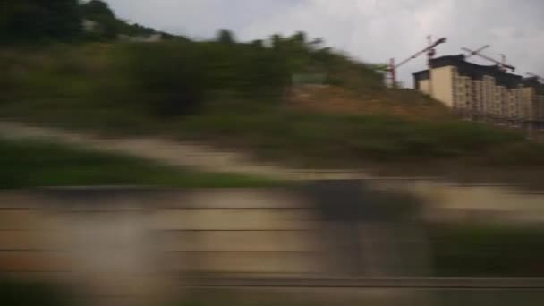 Soirée Ensoleillée Quartier Hangzhou Voyage Train Panorama Côté Passager Pov — Video