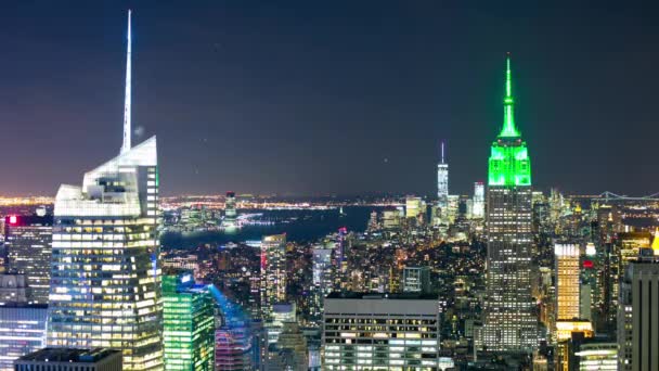 Нью Йорк Сша Сентябрь 2014 Ночной Свет Панорама Города Крыши — стоковое видео