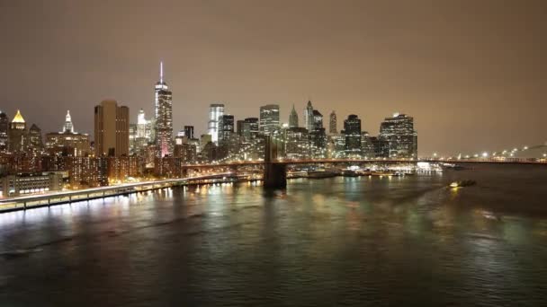 Manhattan Night Light Traffic River Road Time Lapse — Stock Video