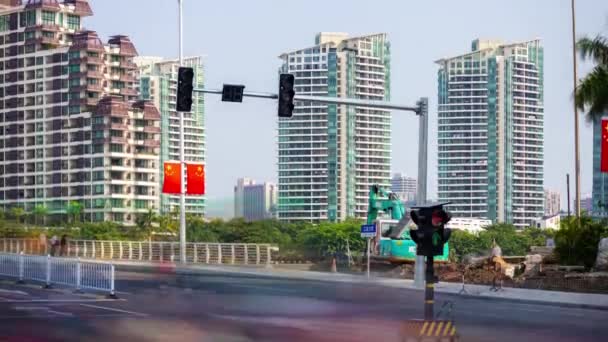 Sera Sanya Città Traffico Strada Panorama Timelapse Hainan Isola Porcellana — Video Stock