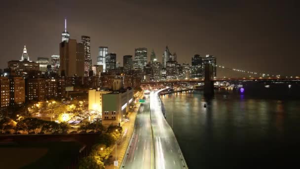 Manhattan Noite Luz Trânsito Rio Estrada Time Lapse — Vídeo de Stock