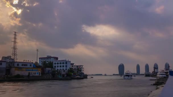 Günbatımı Zamanı Sanya City Defne Çatı Panorama Timelapse Hainan Adası — Stok video
