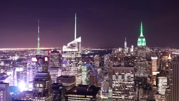 New York Usa 2014年9月 屋根からの夜の光都市のパノラマトップ4K時間の経過ニューヨーク Usa — ストック動画