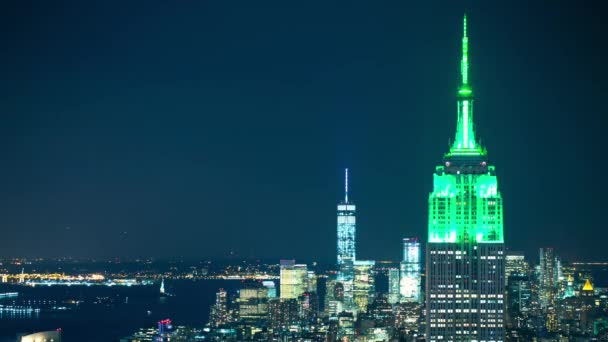 New York Usa September 2014 Night Light City Panorama Roof — Stockvideo