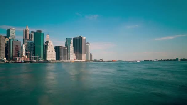 Sonniger Tag Manhattan Panorama Zeitraffer Aus New York Usa — Stockvideo