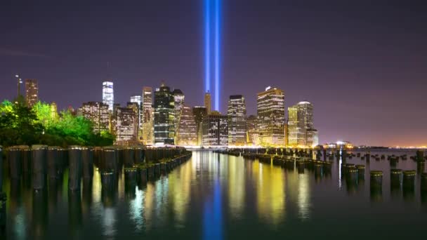 September Nattljus Timelapse Från New York — Stockvideo
