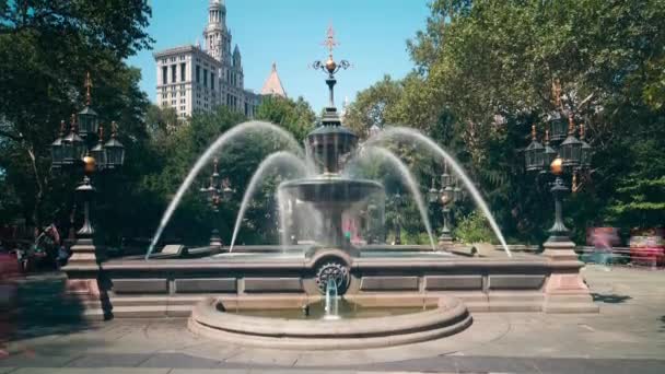 ニューヨーク中央公園噴水広場 4K時間経過 — ストック動画