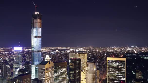 New York Usa September 2014 Nattljus City Panorama Från Taket — Stockvideo