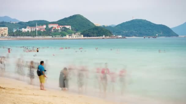 Sanya Chine Octobre 2018 Lumière Coucher Soleil Sanya Plage Bondée — Video