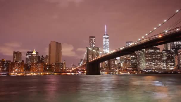 Manhattan Noche Semáforo Carretera Fluvial Time Lapse — Vídeos de Stock