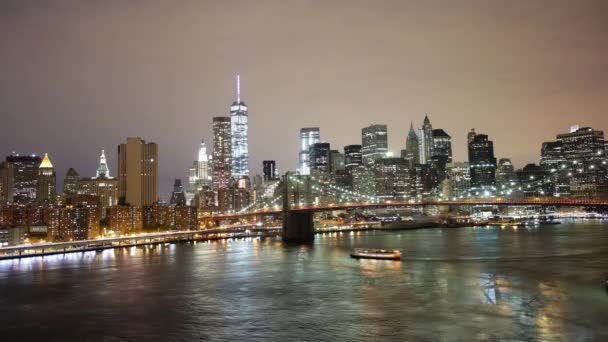 Manhattan Noite Luz Trânsito Rio Estrada Time Lapse — Vídeo de Stock