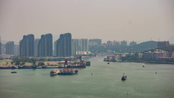 Sonniger Morgen Sanya Verkehr Hafen Dachterrasse Panorama Zeitraffer Hainan China — Stockvideo