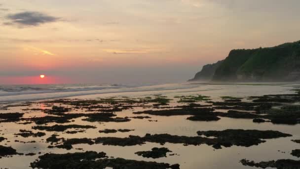 Bali Ostrov Západ Slunce Nebe Čas Slavný Plážový Záliv Letecké — Stock video