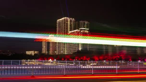 Noche Iluminado Sanya Tráfico Calle Complejo Apartamentos Panorama Hainan Isla — Vídeo de stock