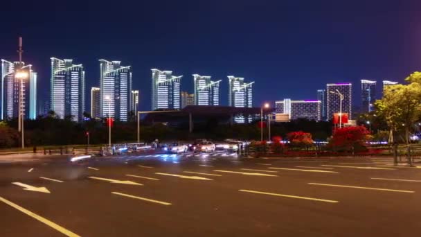 夜光照亮三亚交通街全景4K海南岛中国 — 图库视频影像