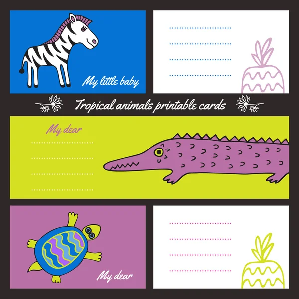 Tropic hayvanlar yazdırılabilir kartları — Stok Vektör