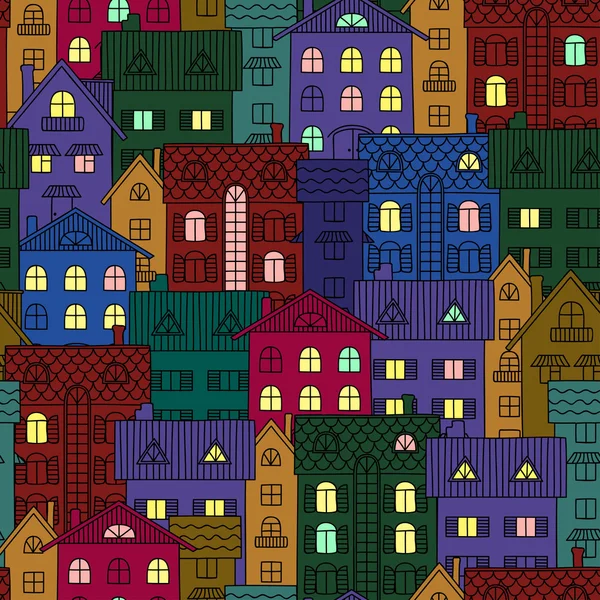 Fondo nocturno de casas coloridas — Archivo Imágenes Vectoriales