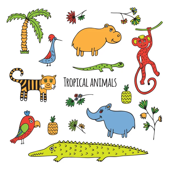 Schizzo animali tropicali — Vettoriale Stock