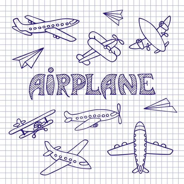 Aviones en una hoja de cuaderno — Vector de stock
