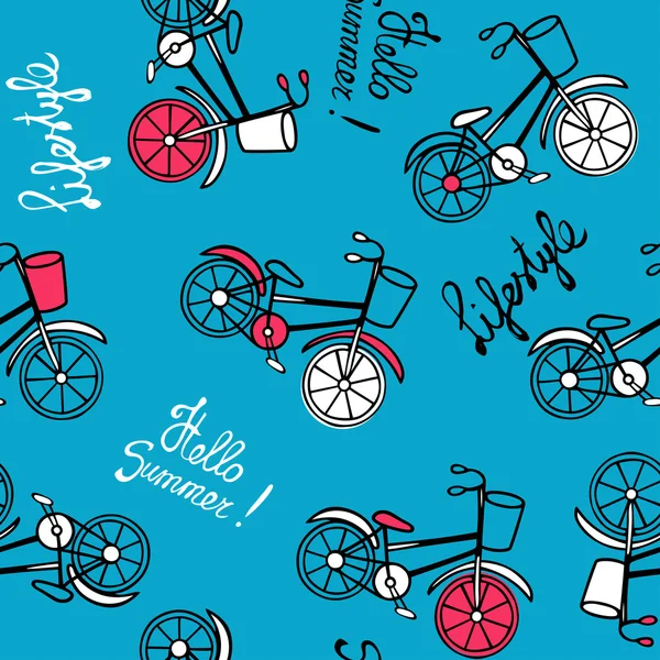 Patrón azul con bicicletas . — Vector de stock