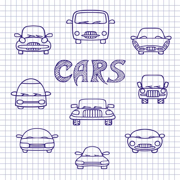 Conjunto de bocetos de coches — Vector de stock