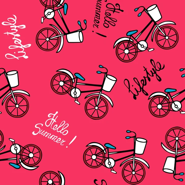 Patrón rosa con bicicletas retro . — Vector de stock