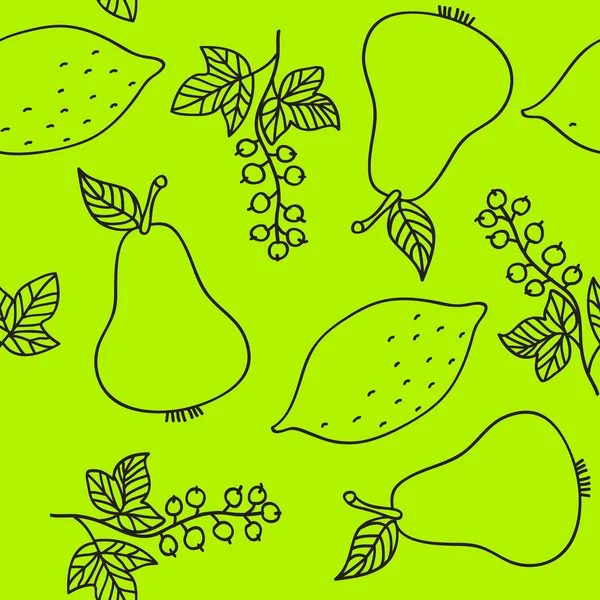 Patrón sin costuras de grosella, pera, lima y limones — Vector de stock