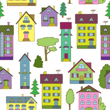 Arka plan ile renkli evleri