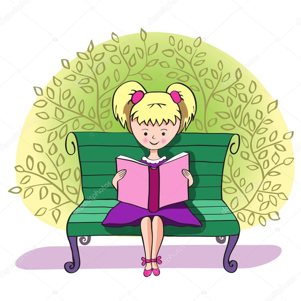 A girl reads a book