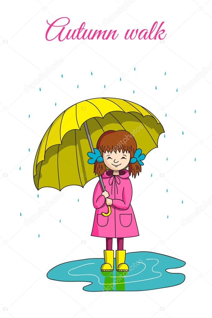 Autumn walk.  Girl with umbrella.