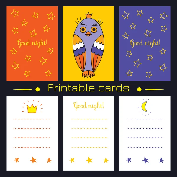 Cartões imprimíveis com coruja e estrelas —  Vetores de Stock