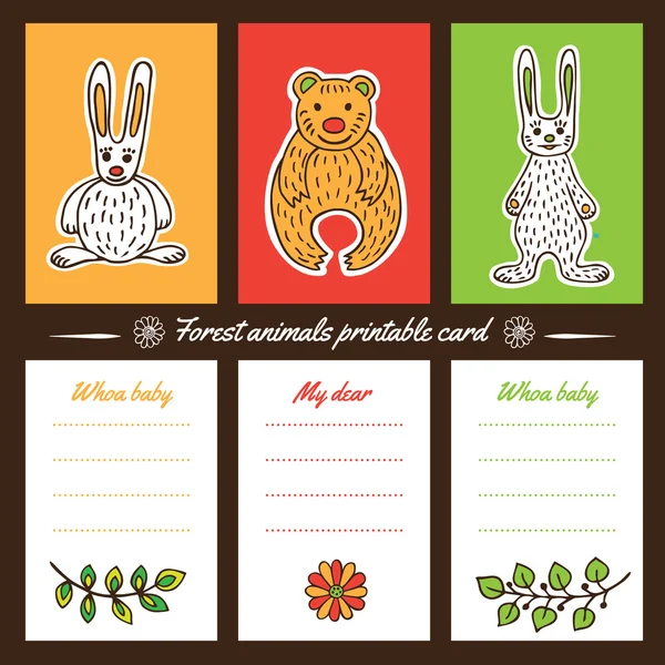 Animales forestales tarjetas imprimibles — Vector de stock