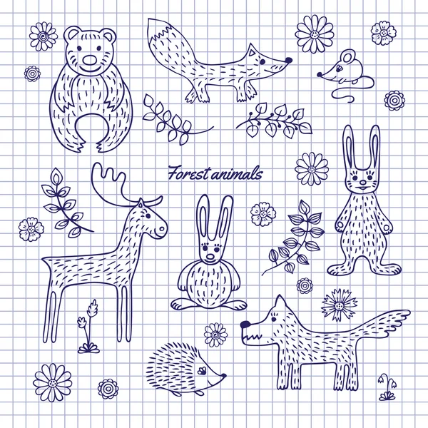 Desenho manual de animais da floresta —  Vetores de Stock