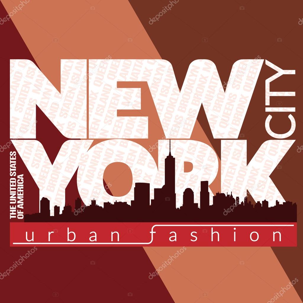 New York city Typography Graphic. Skyline Manhattan. Fashion stylish printing design for t shirt and sports wear. NYC logo. Label USA. Symbol of freedom. For apparel, card, poster. Vector illustration